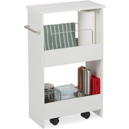 Chariot de Niche, 2 Compartiments, désserte sur roulettes, Meuble étroit, Bain et Cuisine, mdf, 80%