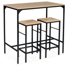 Table haute de bar detroit 100 cm et 2 tabourets design industriel - Bois-clair