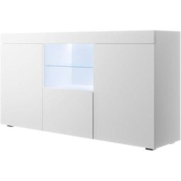 Buffet de salon bas 3 portes avec led 150 x 80 x 40cm Couleur Blanc mate Meuble de rangement Modèle