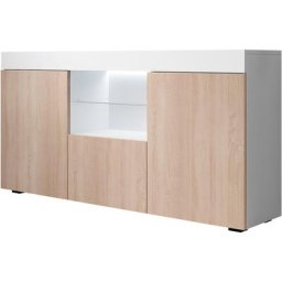 Buffet de salon bas 3 portes avec led bleue 135 x 72 x 34 cm Couleur Blanc avec Sonoma Finition Mat