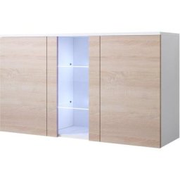 Buffet de salon bas 3 portes 2 étagères vitrine avec led 120 x 70 x 40 cm Couleur Blanc Finition