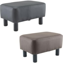 Repose-Pieds Pouf Rectangulaire Faux Cuir Pieds en Bois ou Tabouret de Chambre Couleur: Noir