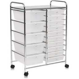 Costway - Tour de Rangement à Roulettes Chariot de Rangement avec 15 Tiroirs Structures en Fer,
