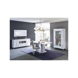 Salle à manger complète marbre blanc brillant - carrare - Table de repas : l 180/225 x l 100 x h 76