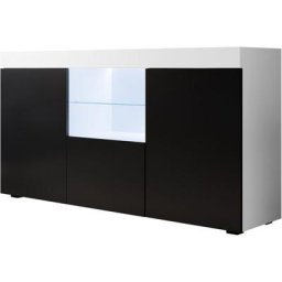Buffet de salon bas 3 portes avec LED 150 x 80 x 40cm Couleur Blanc et Noir mate Meuble de