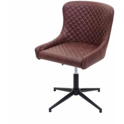 Chaise de bureau pivotante en métal vintage réglable en hauteur motif en losange en tissu marron