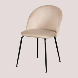 Lot de 4 Chaises en Velours Kana Design Sklum Brun Blé Noir - Noir Brun Blé