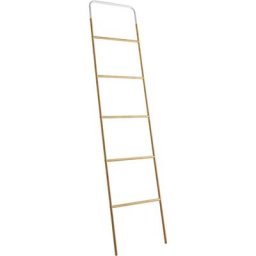 Porte-serviettes échelle - bambou naturel et métal blanc - 6 niveaux - 189x45x2cm