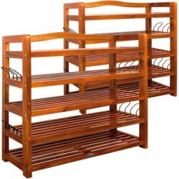 Casaria - Set de 2 étagères à chaussures en bois d'acacia 95x26x82cm charge 200kg max