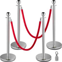 Poteau de Guidage Separation deArgent 4 Pcs avec 2 Cordes Velours Rouges 1,5 m, Fils deAttente de