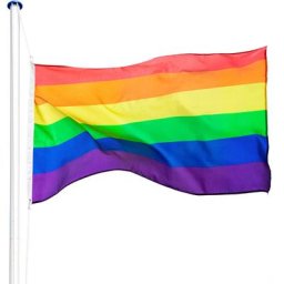 Tectake - Mât avec drapeau réglable en hauteur - mât, porte drapeau, support drapeau - arc-en-ciel