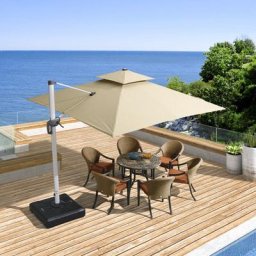 Parasol Déporté Inclinable Rectangulaire 2.7 x 3.65 m, Parasol De Jardin Exterieur Toit à Double