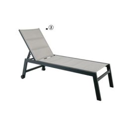 Lot de 2 Transats, Bain de Soleil Gris Pampa Texaline Avec Mousse 2x1 Et Aluminium Multipositions
