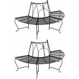 Lot de 2 Bancs demi-circulaire tour d'arbre Banc de jardin Banc d'extérieur Banquette Ø159 cm Noir
