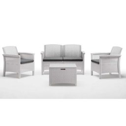 Kit de salon blanc canapé de jardin extérieur Venise à Similrattan 4 sièges avec coussins - blanc