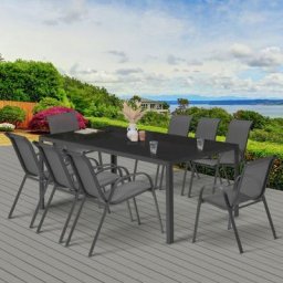 Salon de jardin madrid table 190 cm et 8 chaises empilables gris anthracite - Gris