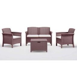 Kit de salon marron canapé de jardin extérieur Venise à Similrattan 4 sièges avec coussins - marron