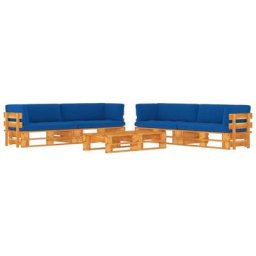 Salon de jardin palette 6 pcs Pin imprégné de marron miel Vidaxl Bleu royal