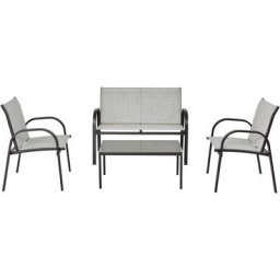 Ensemble de Salon de Jardin Extérieur en Fer et textilène avec Accoudoir Ergonomique, 3 Fauteuil et