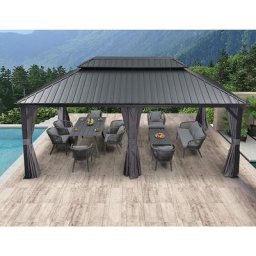 Purple Leaf - Tonnelle de Jardin 3.65 x 6 m Tonnelle Aluminum avec Moustiquaire et Rideaux Pavillon