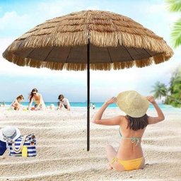 1.7M Parasol De Plage Hawaïen Parasol Extérieur en Paille D'imitation avec Parapluie De Terrasse à