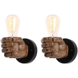 iDEGU Lot de 2 Applique Murale Vintage en Métal Bois E27 Lampe Intérieur Design Forme Poing