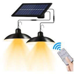 Lampe led Solaire suspendue a Double tete avec telecommande, impermeable conforme a la norme IP65,