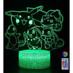 Veilleuse Lampe de nuit 3D Pokemon Pikachu Lampe de chevet led télécommande Touche 16 Couleurs