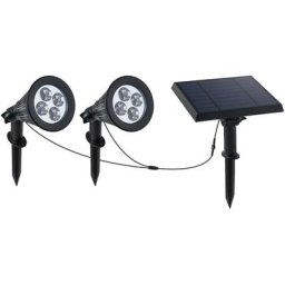 Double spot solaire relié avec panneau solaire déporté 2 en 1 à piquer ou à fixer éclairage