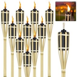 Torche de Jardin en Bambou, Lot de 36 Torches en Bambou, Torches à Huile pour l'Extérieur, Torches