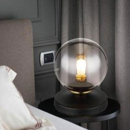 Lampe à poser liseuse métal salon lampe à poser design couleur fumée avec boule en verre, laiton
