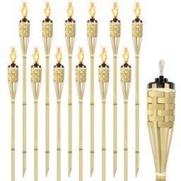 AUFUN Set de 36 flambeaux de jardin, flambeau de jardin en bambou,avec mèche, flambeau d'ambiance