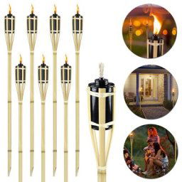 Torche de Jardin en Bambou, Lot de 12 Torches en Bambou, Torches à Huile pour l'Extérieur, Torches