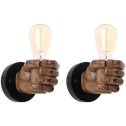 Lot de 2 Applique Murale Vintage en Métal Bois E27 Lampe Intérieur Design Forme Poing Luminaire