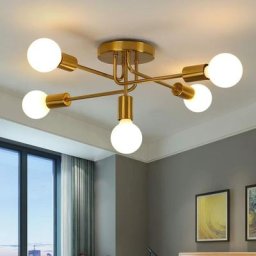 Lustre Plafonnier Industriel, 5 lumières E27 Éclairage de Plafond en Metal, Or Plafonnier, Retro