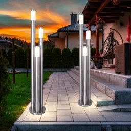 Lampe de jardin 170 cm balisage extérieur lampadaire extérieur inox large, 3 colonnes argent, 3x