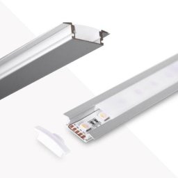 Profilé encastrable en aluminium avec diffuseur et 4 embouts - Ruban led jusqu'à 12 mm - 2 mètres