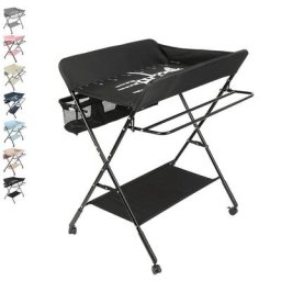 Table à Langer Bébé 4 Roues Pliante Avec Panier de Rangement 0-3 ans - Noir - Guoyihua