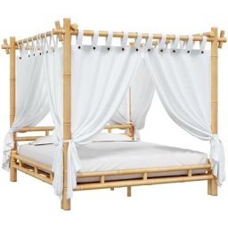 Lit à baldaquin 180x200 cm Bambou Vidaxl Marron