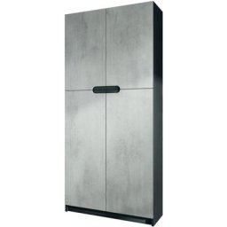 Vladon - Armoire de bureau haute Rangement Logan Noir - haute brillance & tons naturels - Façades
