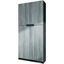 Vladon - Armoire de bureau haute Rangement Logan Noir - haute brillance & tons naturels - Façades