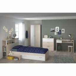 Chambre enfant complete - Tete de lit + lit + commode + armoire + bureau - contemporain - Décor