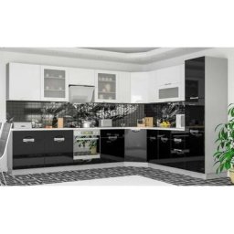 Ensemble cuisine en l carmen noir-blanc laqué - Noir