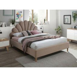 Lit double en velours - Beige - Tete de lit + Sommier + Cadre de lit - l 200 cm x l 160 cm