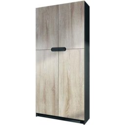 Vladon - Armoire de bureau haute Rangement Logan Noir - haute brillance & tons naturels - Portes en