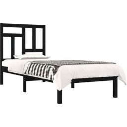 Cadre de lit Noir Bois de pin massif 100x200 cm Vidaxl Black