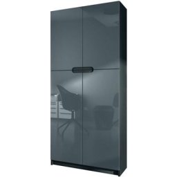 Vladon - Armoire de bureau haute Rangement Logan Noir - haute brillance & tons naturels - Façades
