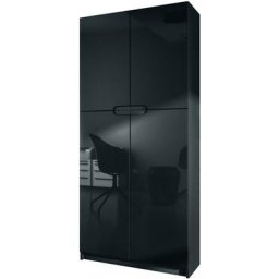 Vladon - Armoire de bureau haute Rangement Logan Noir - haute brillance & tons naturels - Façades
