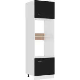 Armoire de cuisine à micro-ondes - Meuble de rangement Style Contemporain Noir 60x57x207 cm