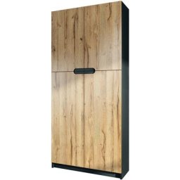 Vladon - Armoire de bureau haute Rangement Logan Noir - haute brillance & tons naturels - Façades